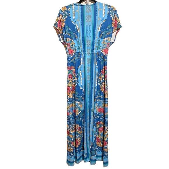 Boston Proper- Women’s Border Scarf Print Blue Floral Maxi Dress, Size Small - Picture 8 of 16